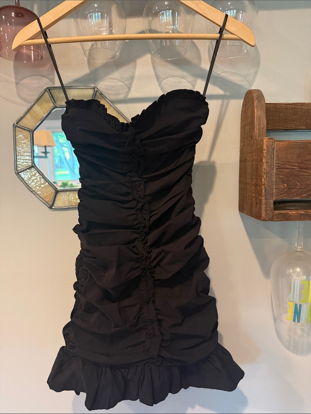 Peppermayo Black Ruched Mini Dress